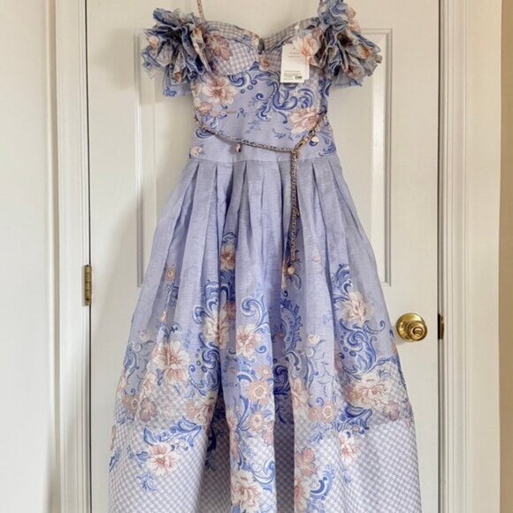 On Hold- ZIMMERMANN Postcard Bow Bodice Periwinkle Lilac Puff Sleeve Dress - Picture 5 of 7